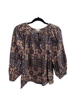 Tyler Boe Jenna Balloon Sleeve Blouse Popover Split, Button Neck size Small